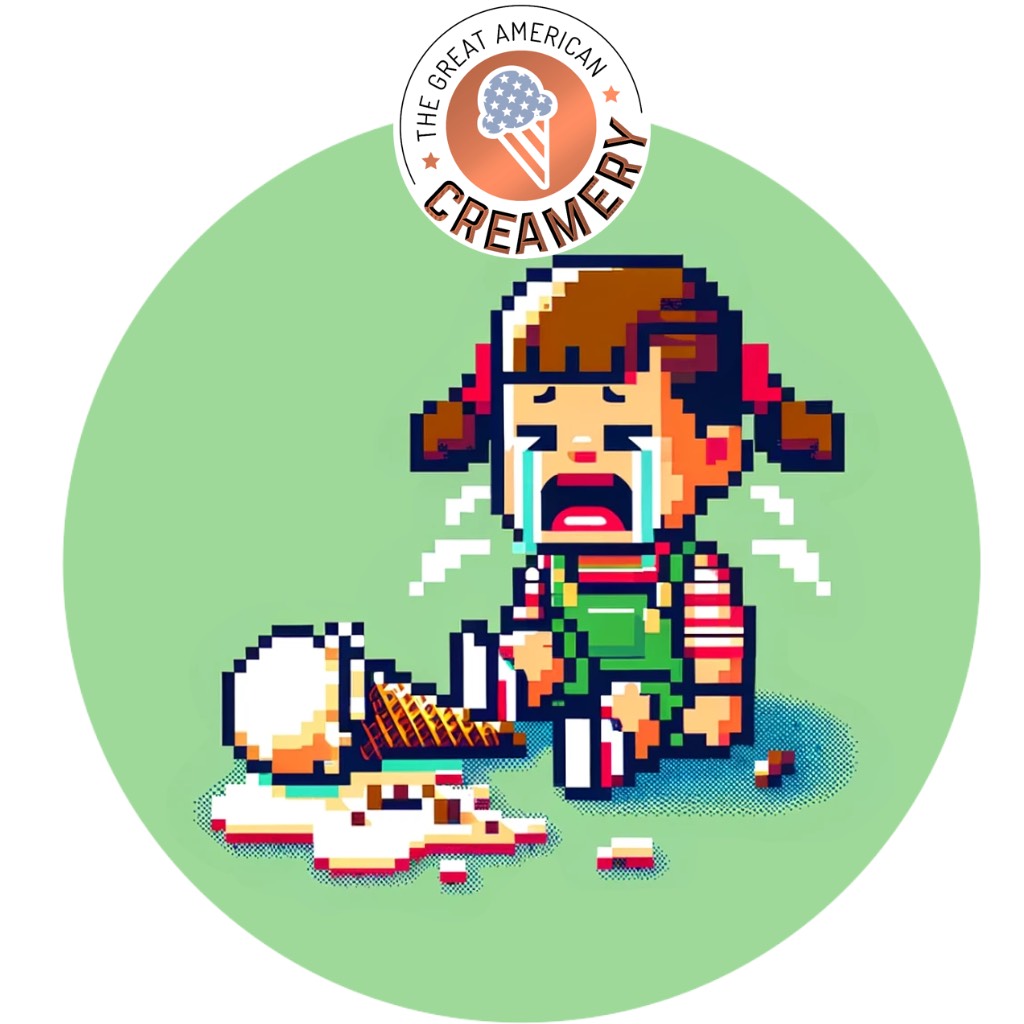 A little girl cries as her ice cream cone lies on the ground, melting